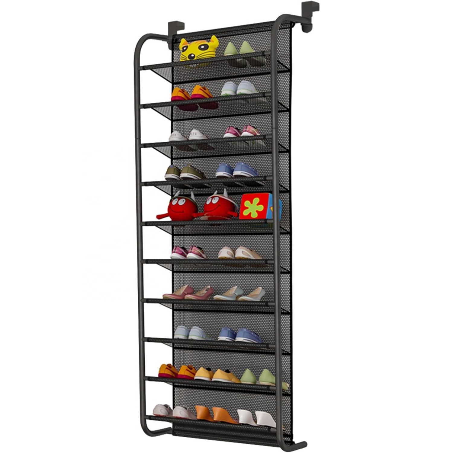 10-Tier Modern Over-The-Door Shoe Organizer with Metal Hooks PP Rack Wall Shoe Shelf for Living Room & Closet Hanging Storage