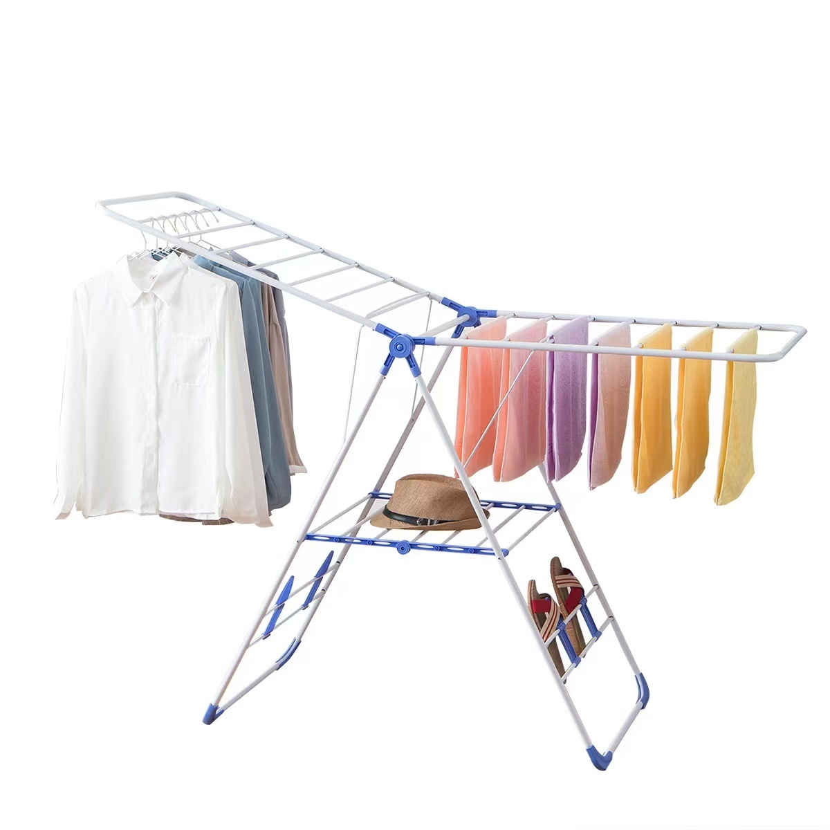 Quality Assurance Folding Metal Plastic Home Clothes Drying Rack Convenient Floor Type Kitchen Hangs Stores Clothes Tightly