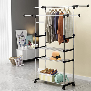 New Trend Product Mobile Clothes Hanger Stand Drying Rack metal rolling wire clothes hanger storage rack