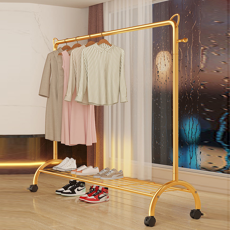 Multifunction Metal Gold Coat Rack Home Use Mobile Hanger Clothes Rack For Clothing Store