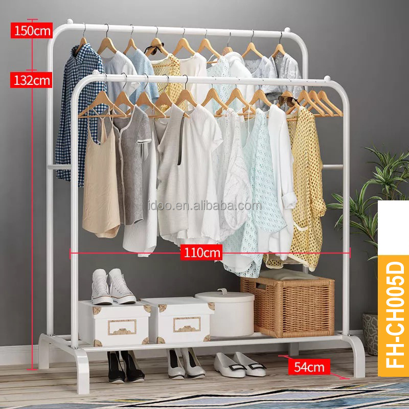 Garment Rack Free Standing Hanger Double Poles Multi-Functional Bedroom Clothing Rack