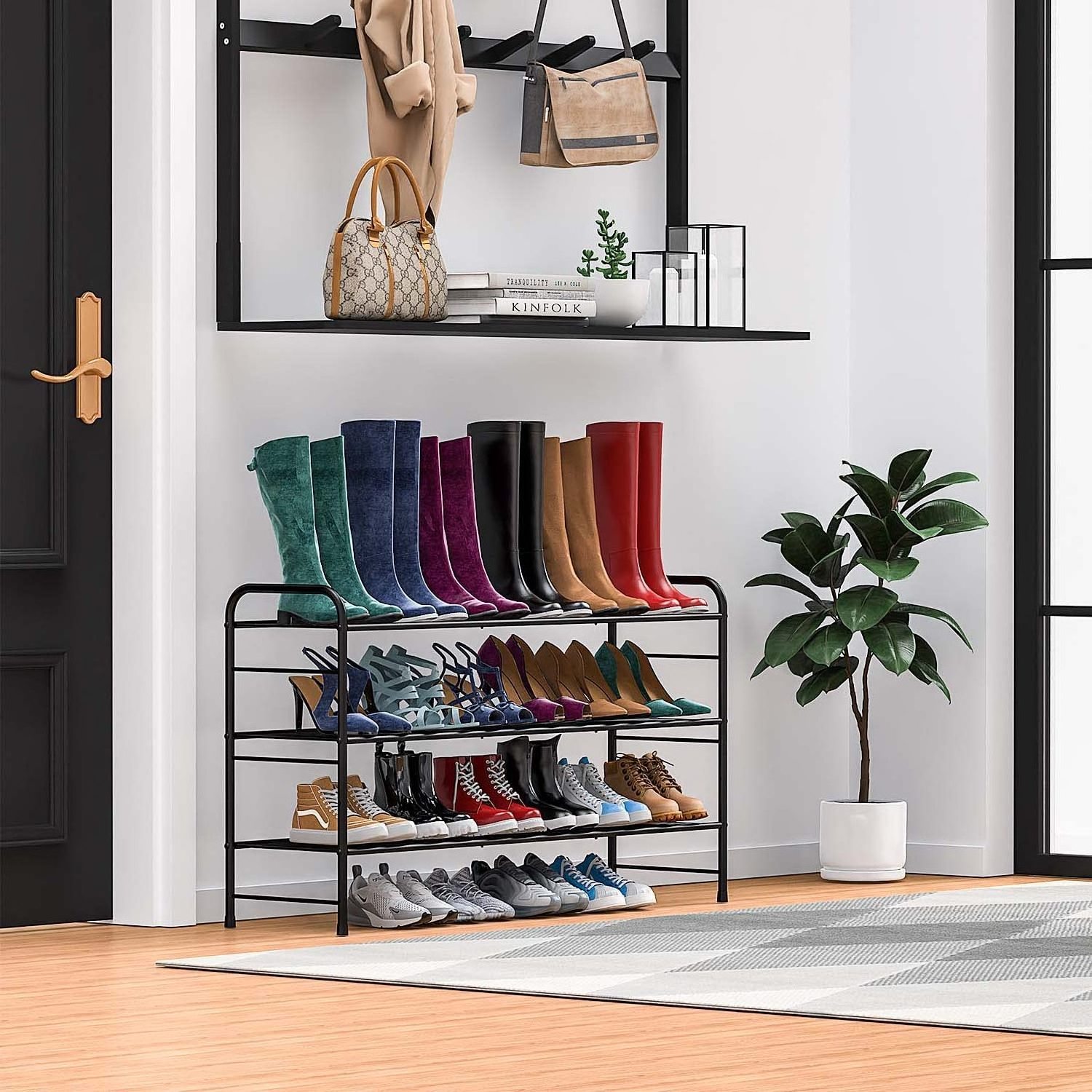 One-stop Service 3-tier Long Shoe Rack Organizer Extra Large Capacity For 24 Pairs Black