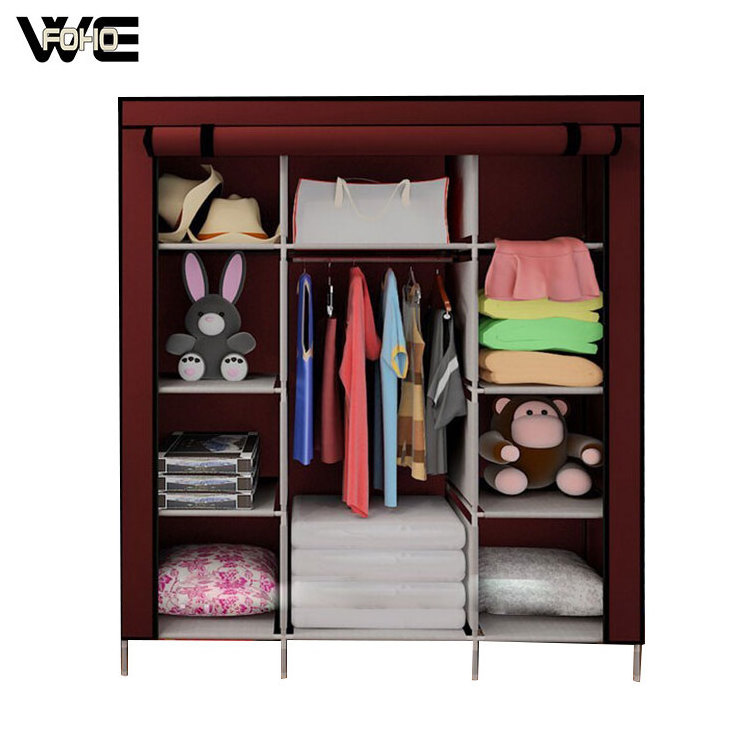 China Supplier Wardrobe Bedroom Furniture Zipper DIY Metal Folding Fabric Wardrobe Closets