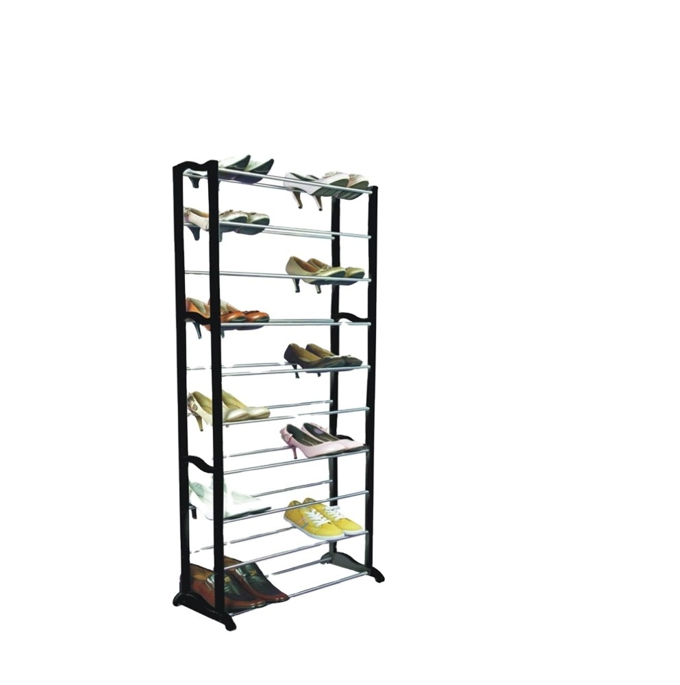 FH-SR001010 10 Tier black pp iron shoe rack can hold 30 pair shoe storage cabinet