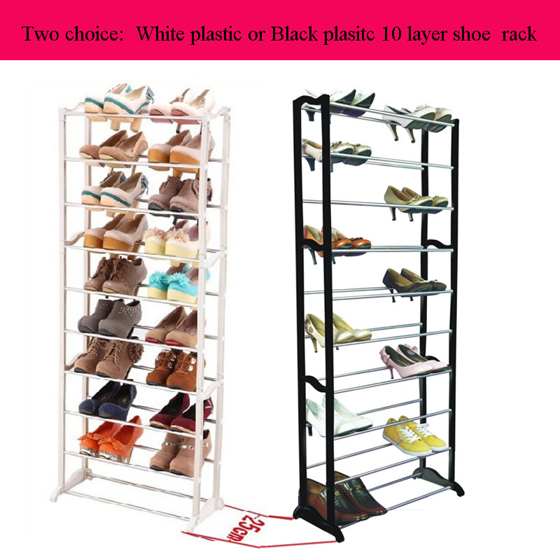 FH-SR001010 10 Tier black pp iron shoe rack can hold 30 pair shoe storage cabinet