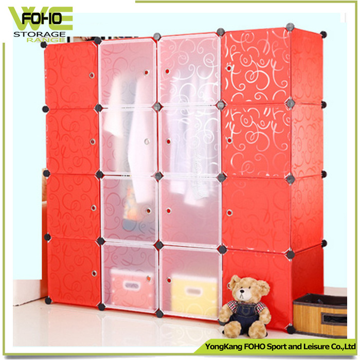 16 Cube Folding Pp Panel Diy Living Room Bedroom Plastic Portable Wardrobe Cabinet Wardrobe With 2 Clothes Hanger