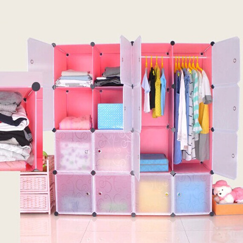 16 Cube Folding Pp Panel Diy Living Room Bedroom Plastic Portable Wardrobe Cabinet Wardrobe With 2 Clothes Hanger