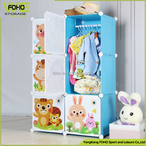 New Style Magic Diy Pp Cube Cabinet Cartoon Kids Plastic Portable Clothes Wardrobe Easy Assemble & Clean Home Furniture