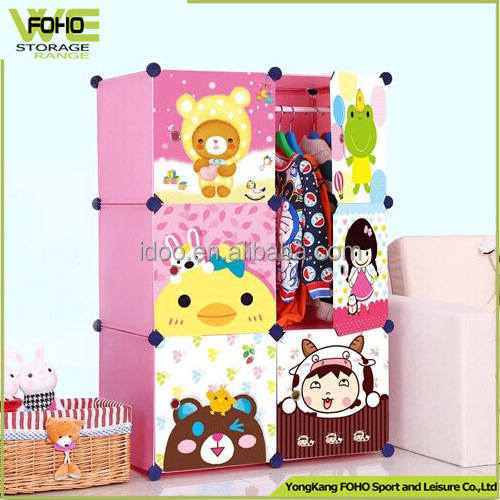 New Style Magic Diy Pp Cube Cabinet Cartoon Kids Plastic Portable Clothes Wardrobe Easy Assemble & Clean Home Furniture