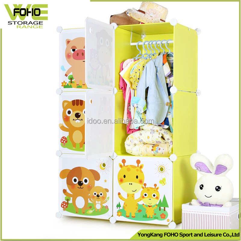 New Style Magic Diy Pp Cube Cabinet Cartoon Kids Plastic Portable Clothes Wardrobe Easy Assemble & Clean Home Furniture