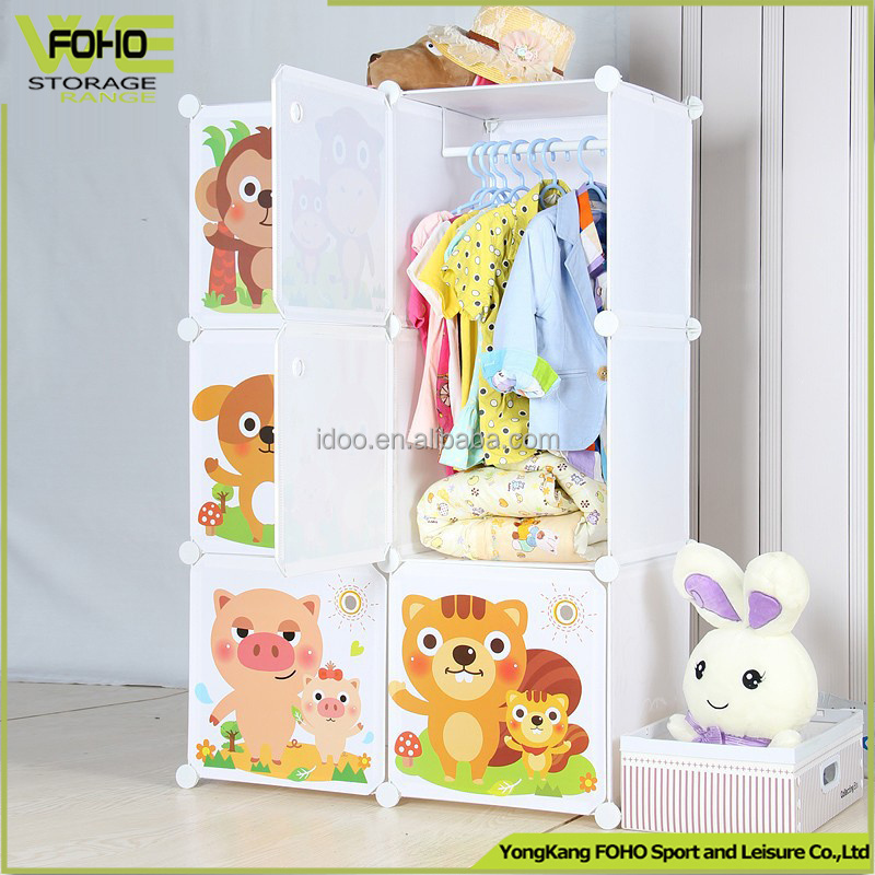 New Style Magic Diy Pp Cube Cabinet Cartoon Kids Plastic Portable Clothes Wardrobe Easy Assemble & Clean Home Furniture