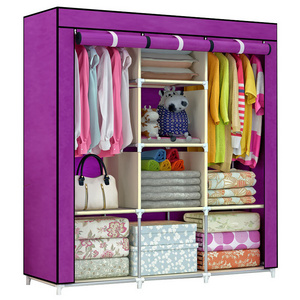 China Supplier Wardrobe Closet Portable Clothes Non-woven Double Rod Storage Fabric Wardrobe