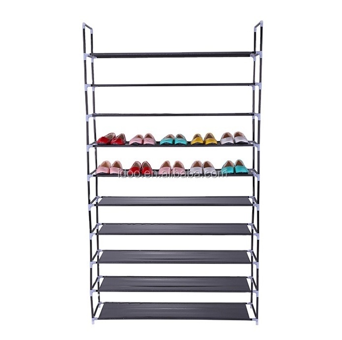 Cheap 10 Tier 50 Pairs Non-Woven Fabric Metal Shoe Tower Organizer Cabinet Shoe Rack