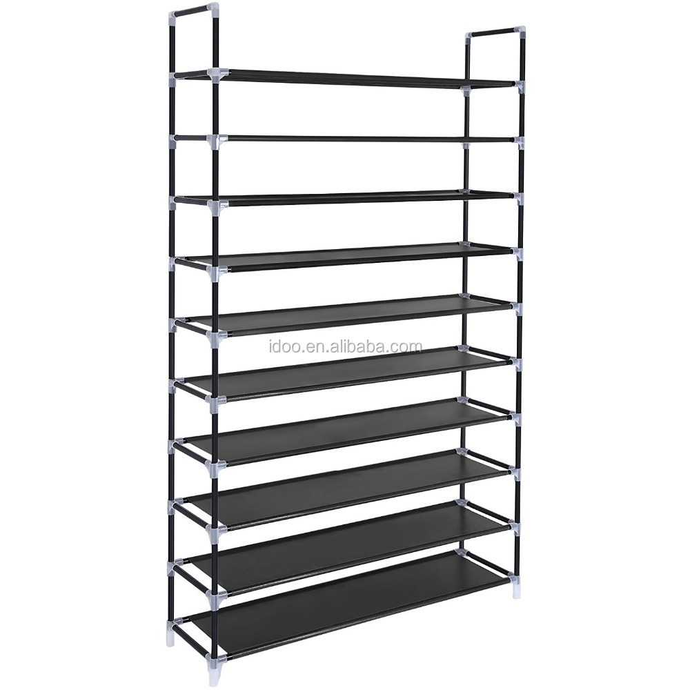 Cheap 10 Tier 50 Pairs Non-Woven Fabric Metal Shoe Tower Organizer Cabinet Shoe Rack