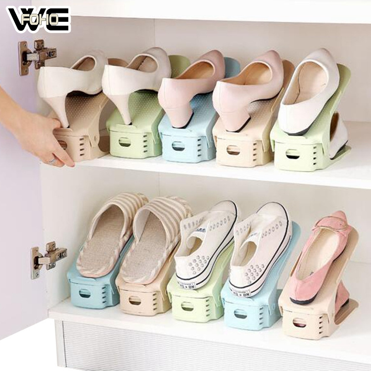 Home Shoe Rack Display Folding Double Layer Space-saving Plastic Shoe Shelf Organizer Storage