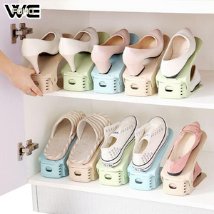 Home Shoe Rack Display Folding Double Layer Space-saving Plastic Shoe Shelf Organizer Storage