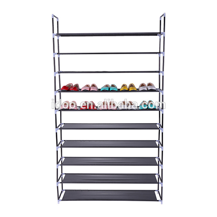 Factory Price Rack Storage 10 Tier 50 Pair Fabric Metal Tower Shoe Organizer Rack Cabinet