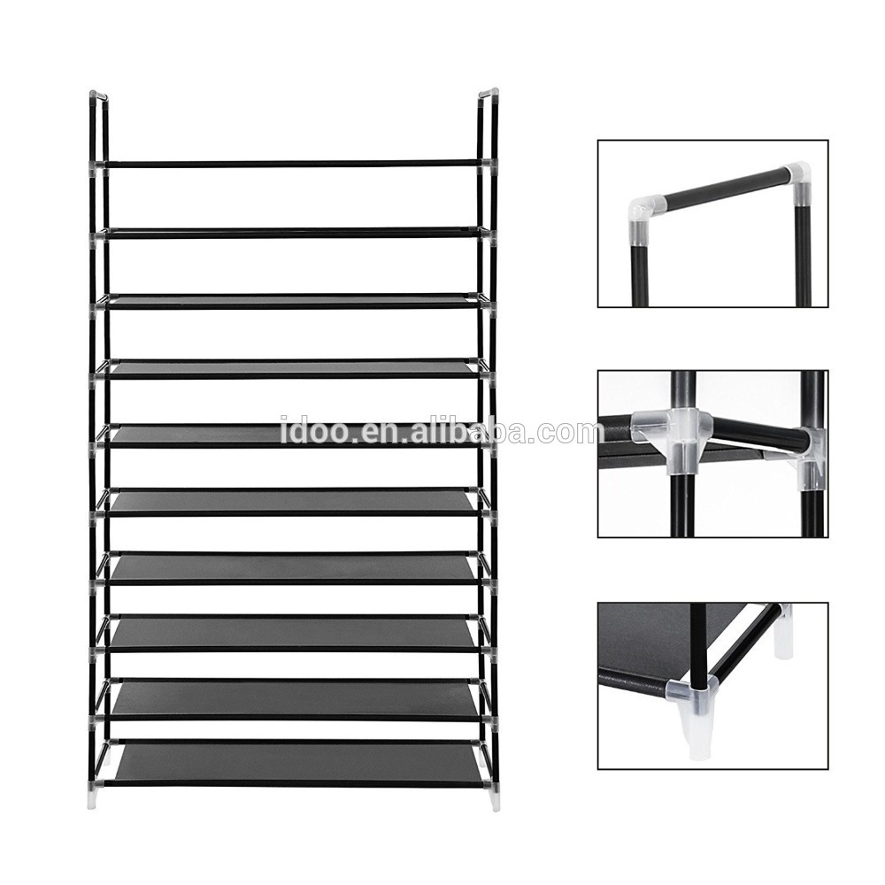 Factory Price Rack Storage 10 Tier 50 Pair Fabric Metal Tower Shoe Organizer Rack Cabinet