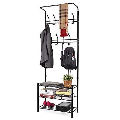 Metal Entryway 18 Hooks Coat And Shoe Rack Standing Hat And Coat Rack Shoe Cabinet