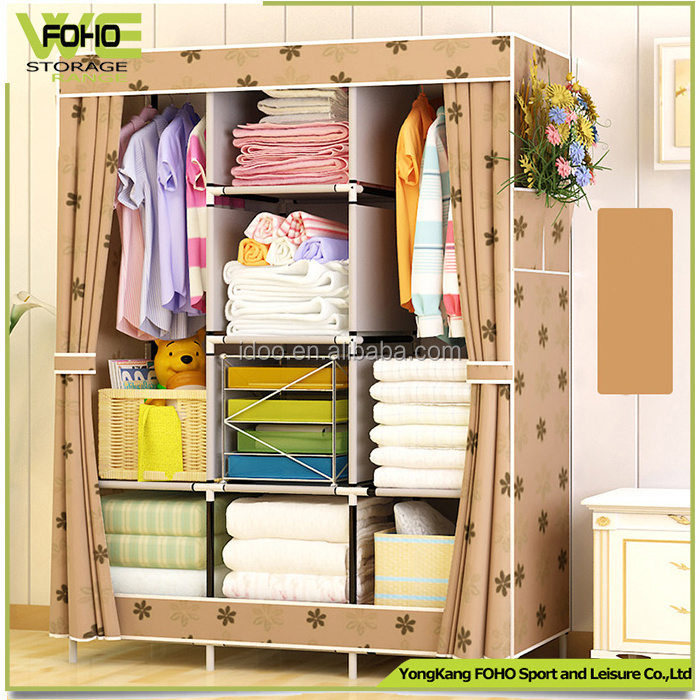 Modern Portable Fabric Wardrobe Iron and Plastic Folding Storage Cabinet for Baby and Home Use for Bedroom Furniture