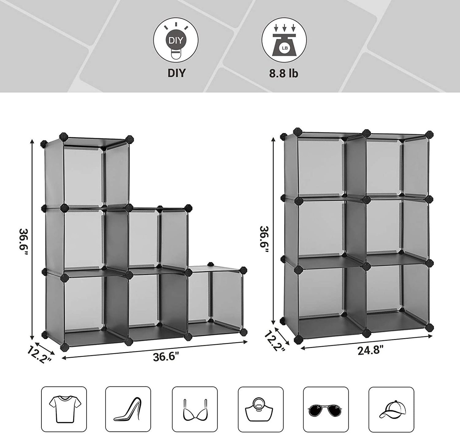 6-Cube Bookshelf, DIY Plastic Cabinet, Modular Bookcase, Storage Shelving for Bedroom