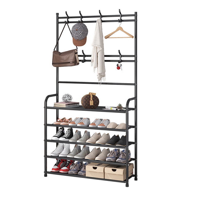 5- Tier Entrance Hall Coat Rack Organiser Metal Multi-purpose Storage Shoe Bench