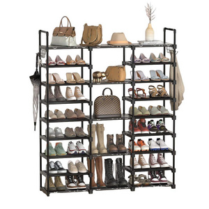 9-Tier Durable Plastic Space-Saving Shoe Rack Foldable Living Room Furniture Organizer for Closet and Corridor