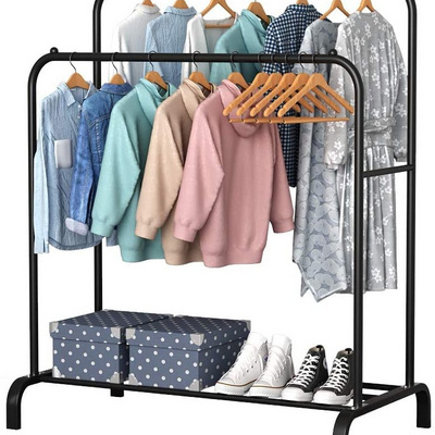 Garment Rack Free Standing Hanger Double Poles Multi-Functional Bedroom Clothing Rack