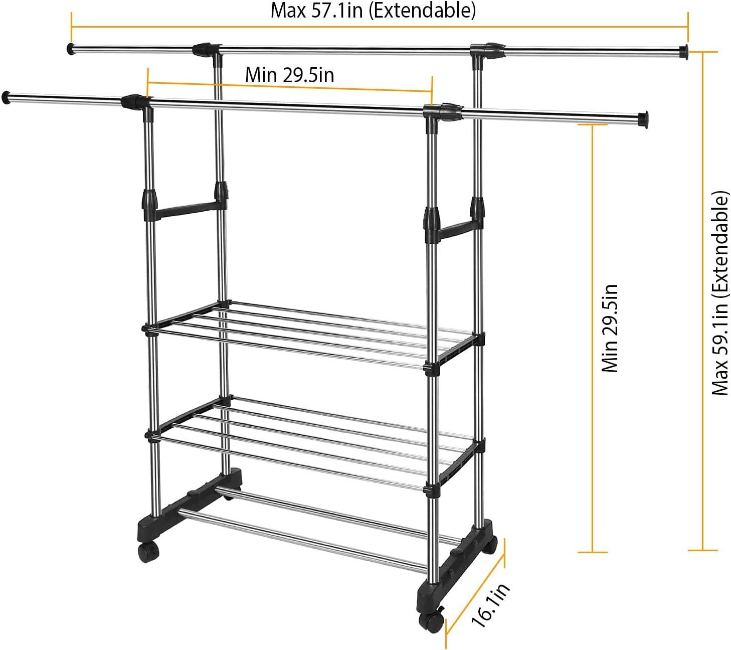 New Trend Product Mobile Clothes Hanger Stand Drying Rack metal rolling wire clothes hanger storage rack