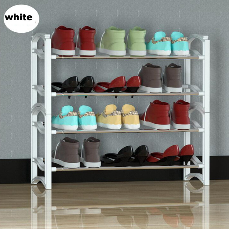 Wholesale Custom Shoe Rack Iron Tube Plastic 4 Tier Collapsible Shoes Rack Stand Organizer