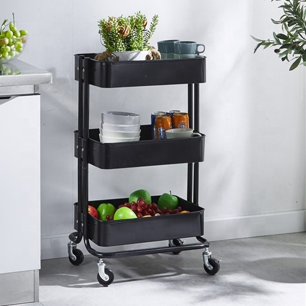 China Top Sale Carts Organizer Craft Kitchen Bathroom 3-layer Makeup Trolley Rolling Cart