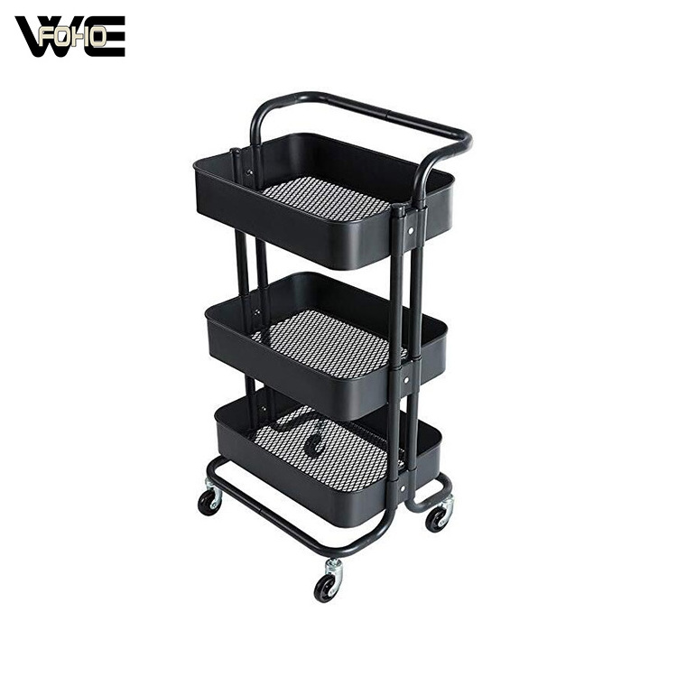 Multifunctional Use Home Slim Storage Cart Carbon Steel Durable 3 Layer Metal Trolley Car