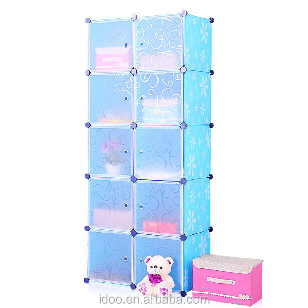 10 Cubes Pp Plastic Cabinet For Storing Toys Blue Wardrobe Closet Cabinets For Girls