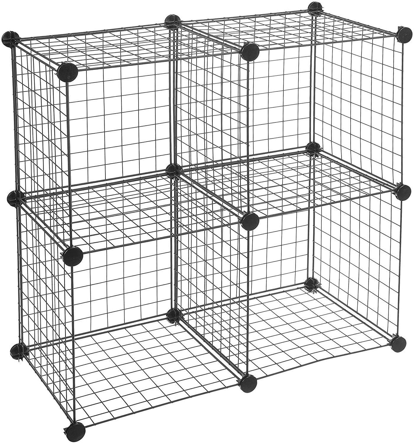 4 Cube Grid Wire Storage Shelves Black