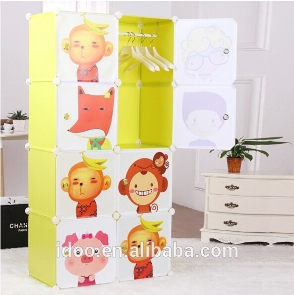 Source Factory Baby Wardrobe Cartoon Kids Plastic Portable Clothes Wardrobe Closet Organizer