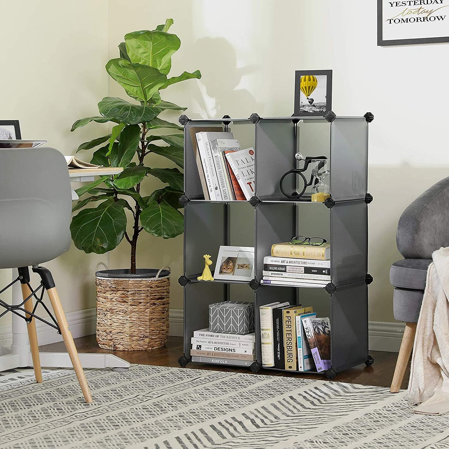 6-Cube Bookshelf, DIY Plastic Cabinet, Modular Bookcase, Storage Shelving for Bedroom