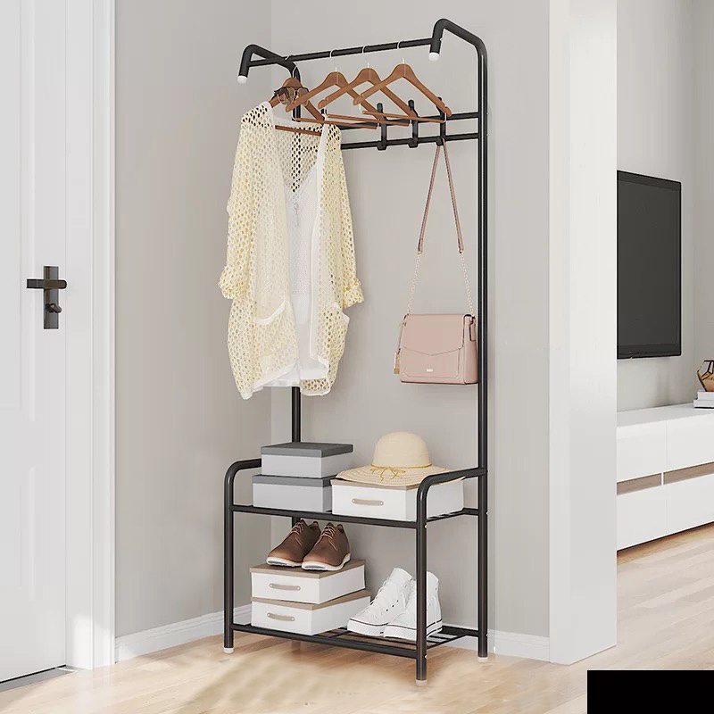 Metal Entryway Coat Rack with Bench Hooks and 2-Tier Shoe Rack2