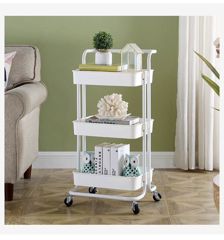 Multifunctional Use Home Slim Storage Cart Carbon Steel Durable 3 Layer Metal Trolley Car