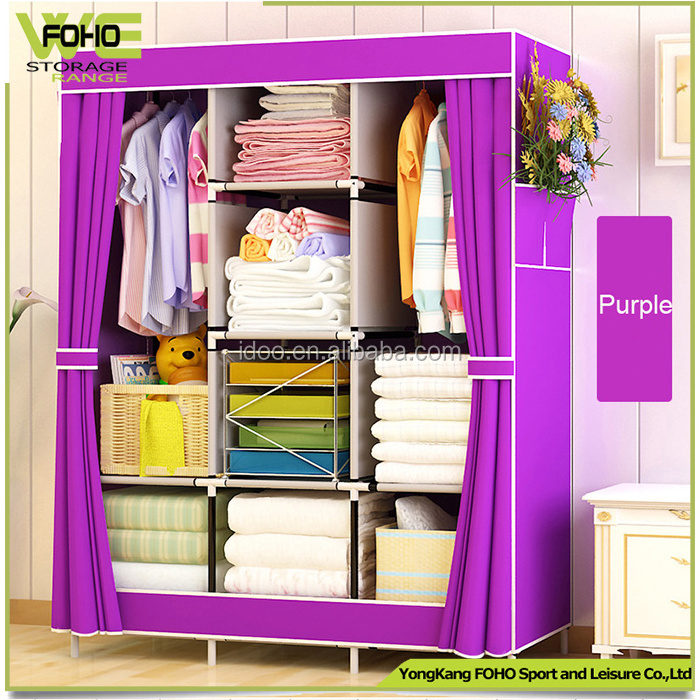 Modern Portable Fabric Wardrobe Iron and Plastic Folding Storage Cabinet for Baby and Home Use for Bedroom Furniture