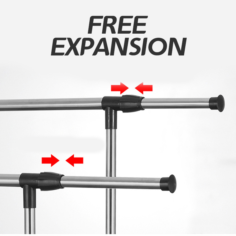 New Updated Double Pole Garment Rack Metal Pipe Rolling Garment Display Rack With Wheels