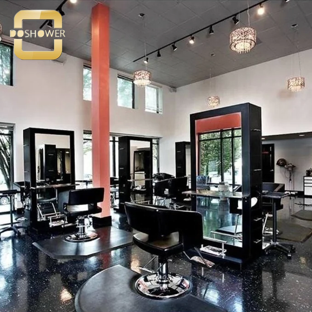 makeup salon station holders supplier with black powder coating of salon furniture mirror station for double sided salon station