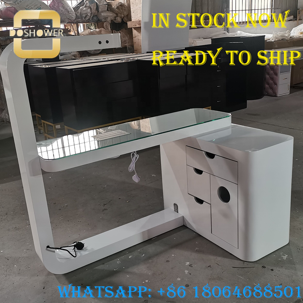 glass top nail bar tables and chair set supplier with ready to ship nail technician table for manicure table nail bar wholesaler