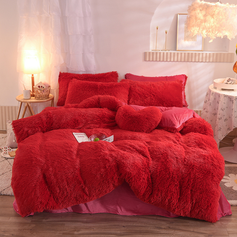 Dropshipping Plush Shaggy Duvet Cover Set Luxury Ultra Soft Crystal Velvet Bedding Sets 4 Pieces