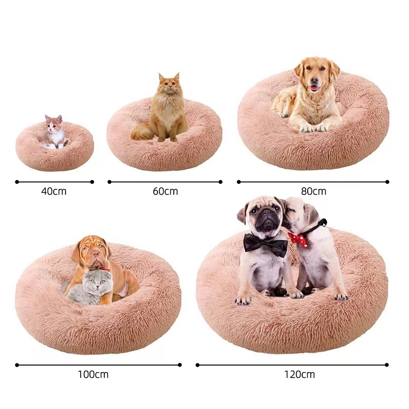 Modern Soft Plush Round Cat Bed Donut Self Warming Autumn Winter Dog Bed