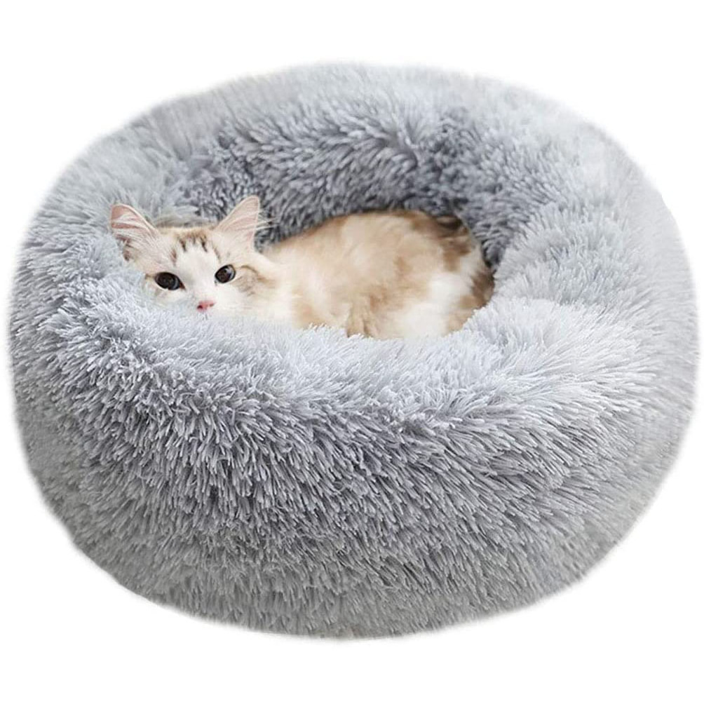 Modern Soft Plush Round Cat Bed Donut Self Warming Autumn Winter Dog Bed