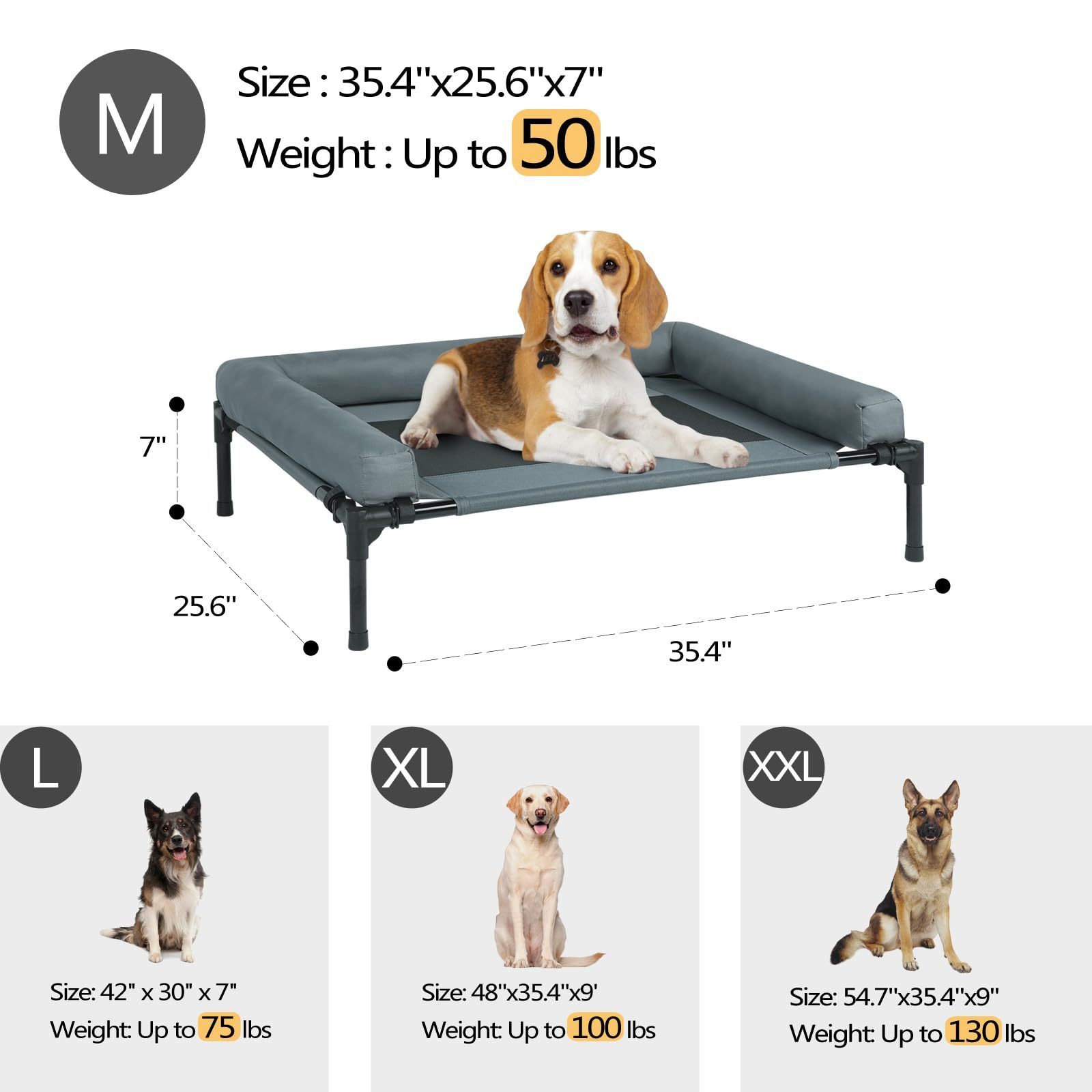 Petdom Portable Pet Bed with Washable Breathable Mesh Removable Bolster Blanket and No-Slip Feet Cooling Elevated Dog Bed