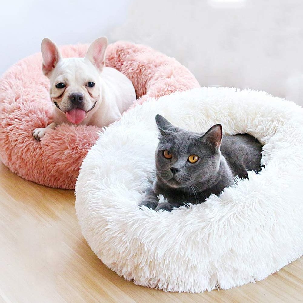 Modern Soft Plush Round Cat Bed Donut Self Warming Autumn Winter Dog Bed