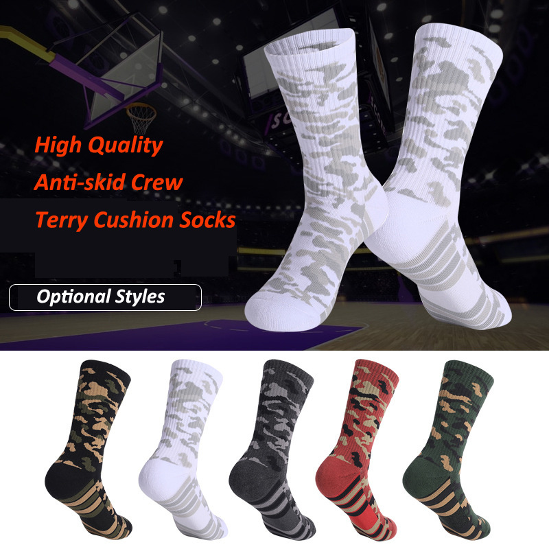 High quality mens army green socks cotton nylon ribbed camouflage terry socks