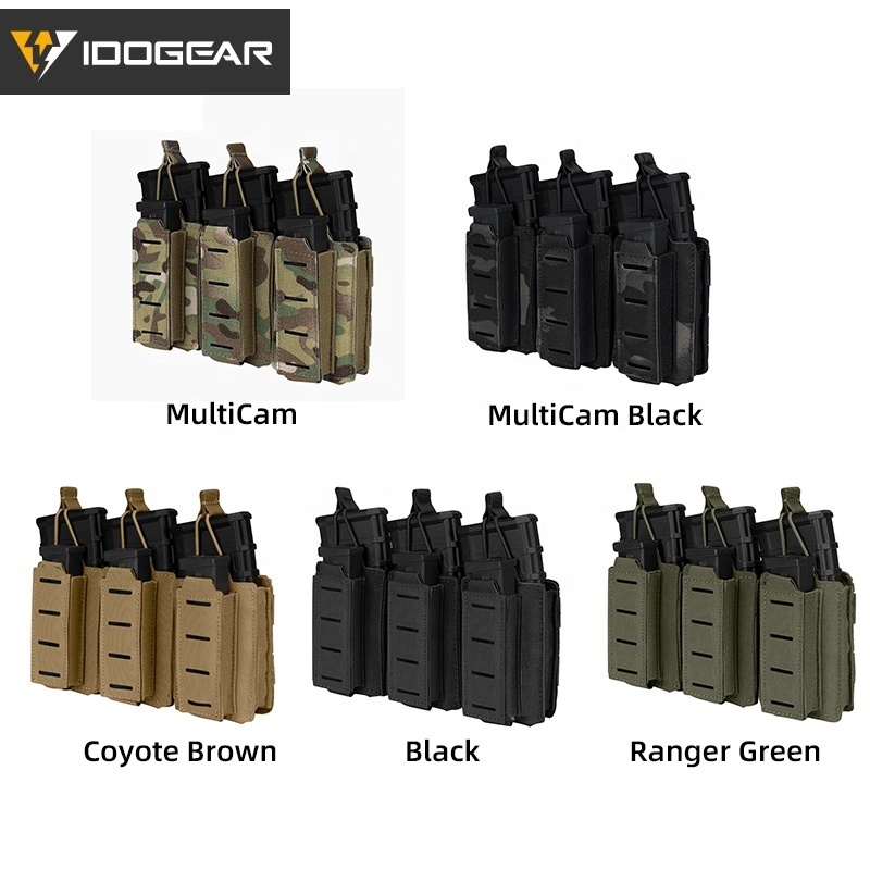 IDOGEAR 5.56mm & 9mm Triple Mag Pouch Elastic Tactical Open Top MOLLE Kangaroo Magazine Pouch for Tactical Vest