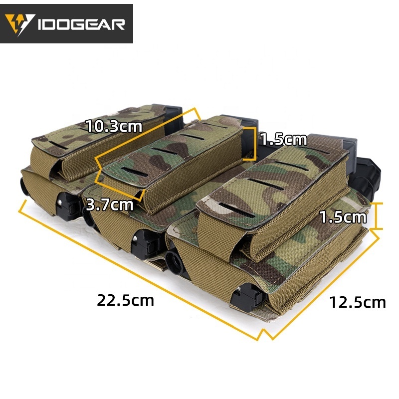 IDOGEAR 5.56mm & 9mm Triple Mag Pouch Elastic Tactical Open Top MOLLE Kangaroo Magazine Pouch for Tactical Vest